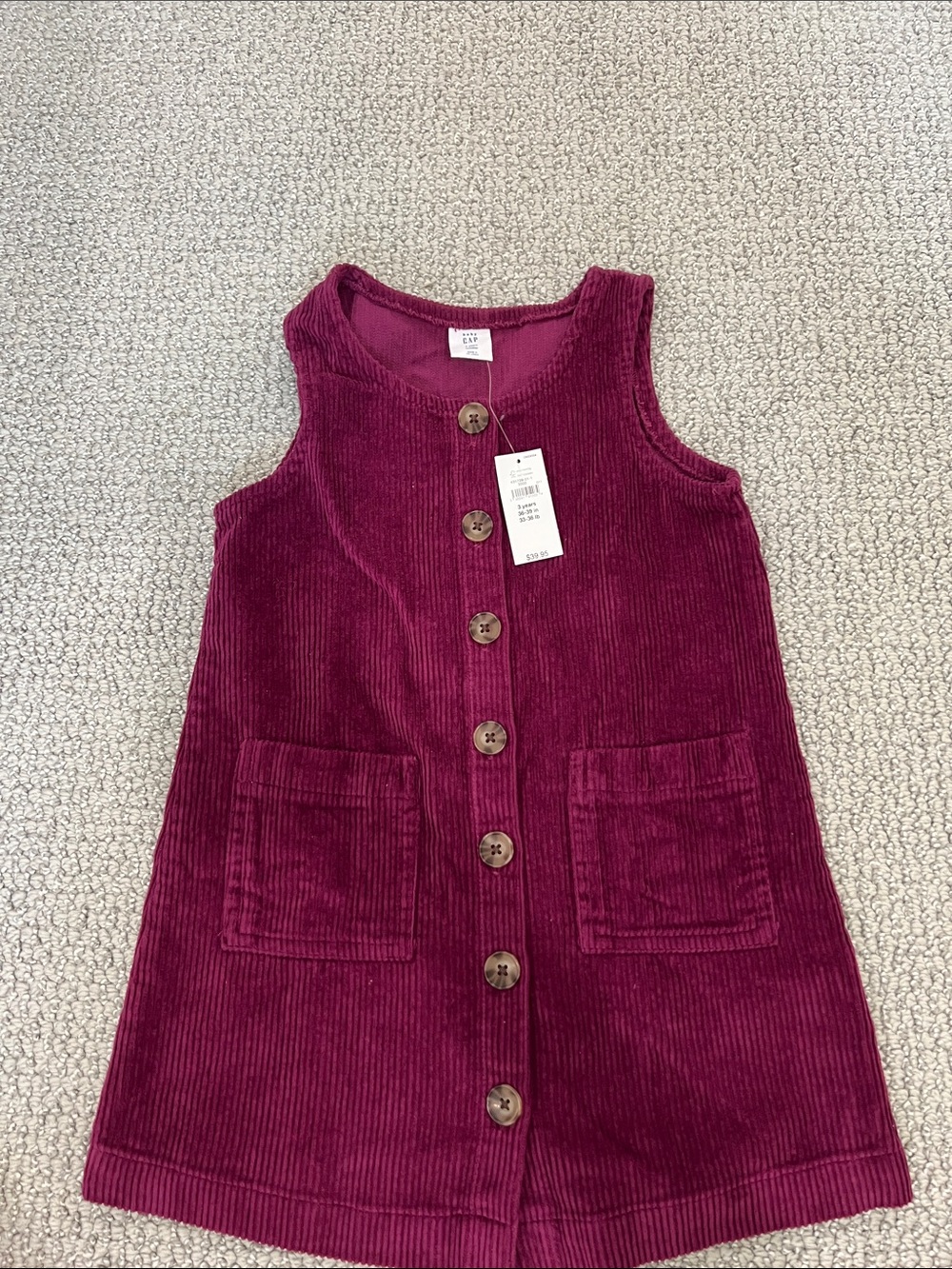 GAP Girls Corduroy Button-Front Dress in Berry
